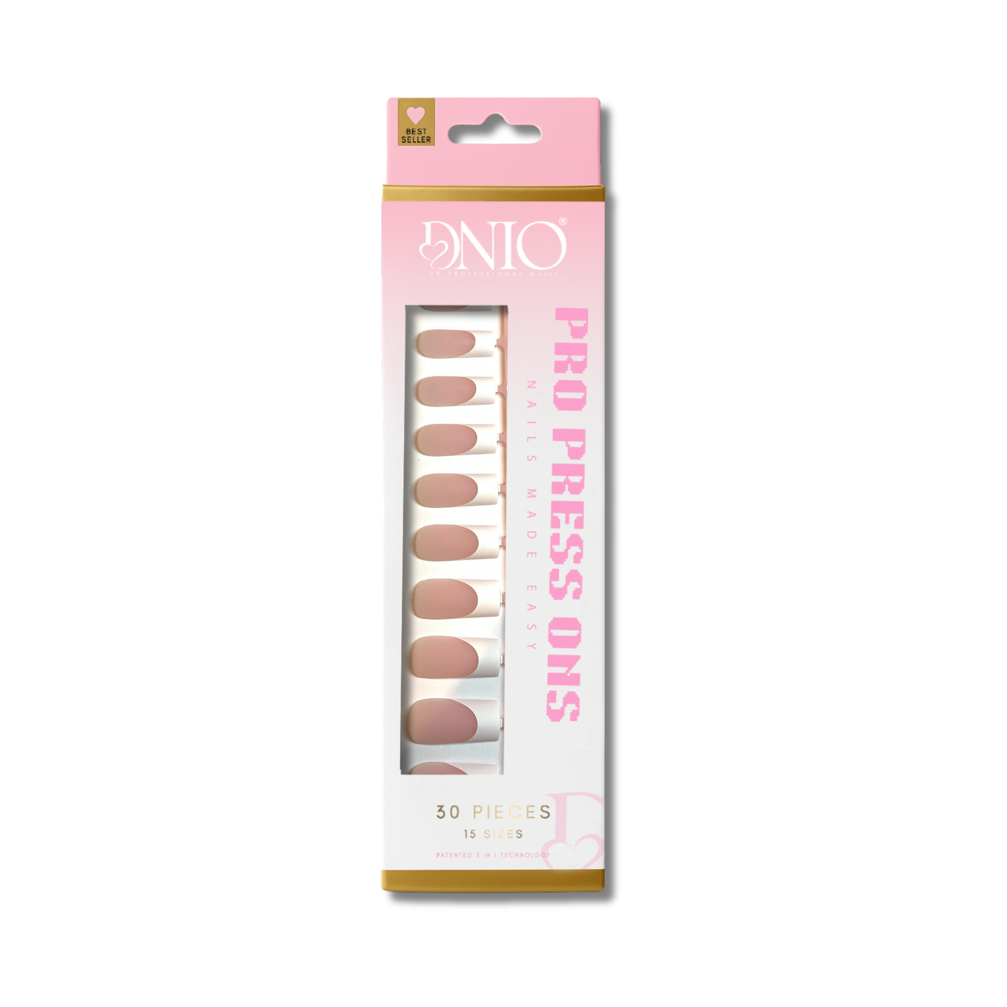 DNIO PRO PRESS ON NAILS - WHITE FRENCH SQUARE
