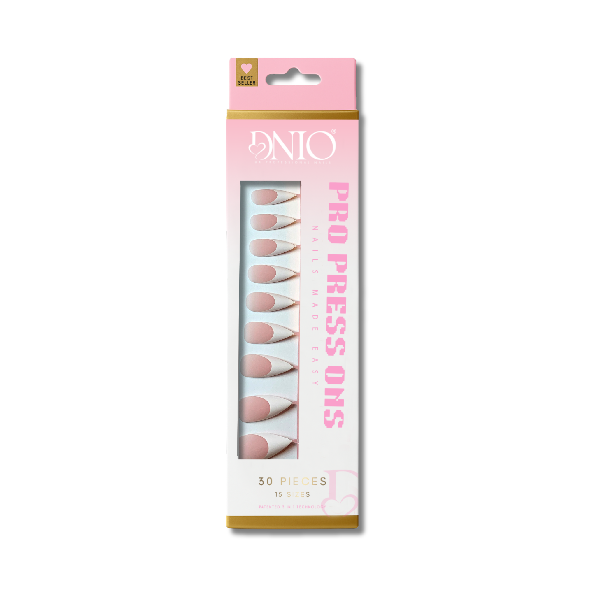 DNIO PRO PRESS ON NAILS - WHITE FRENCH STILETTO